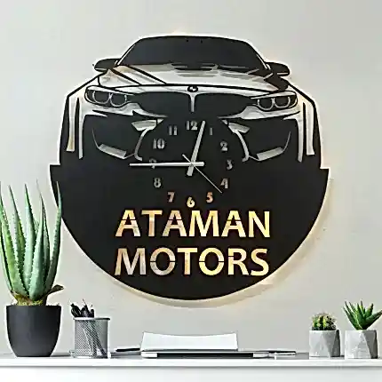 BMW İsimli Işıklı Dekoratif Duvar Saati