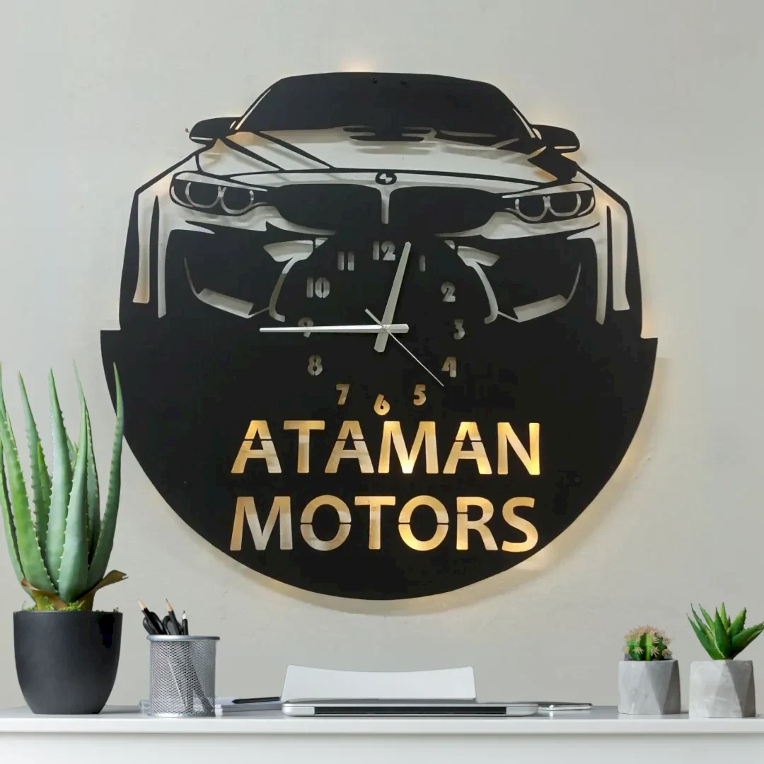 BMW İsimli Işıklı Dekoratif Duvar Saati
