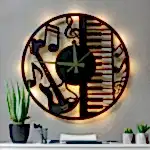 Müzik temalı LED ışıklı dekoratif duvar saati
