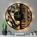 Müzik temalı LED ışıklı dekoratif duvar saati