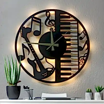 Müzik temalı LED ışıklı dekoratif duvar saati