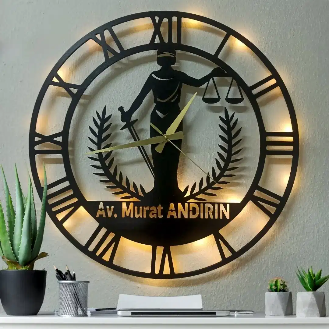 Avukatlara İsim Yazılabilir Işıklı Modern Ofis Duvar Saati - Görsel 1