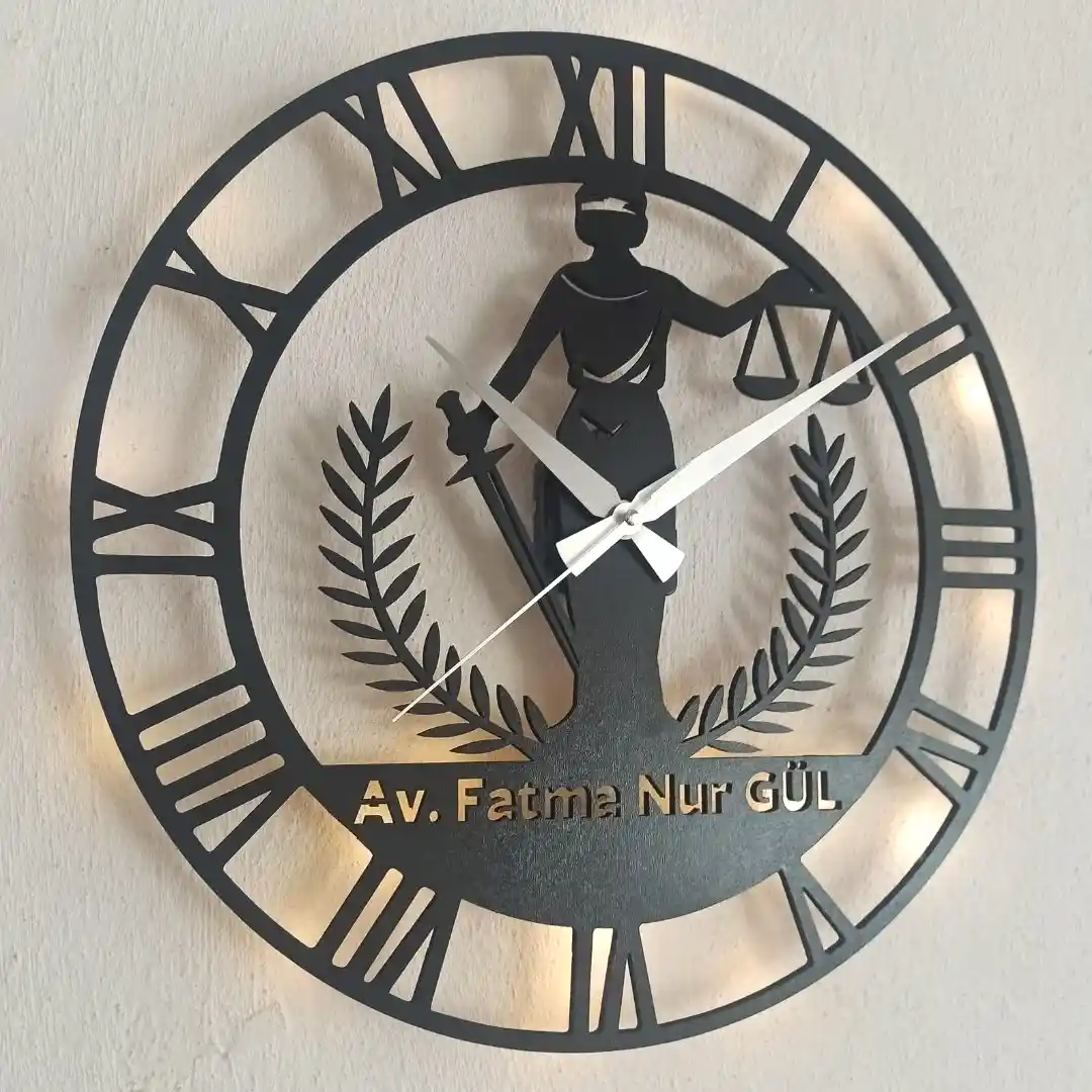 Avukatlara İsim Yazılabilir Işıklı Modern Ofis Duvar Saati - Görsel 7