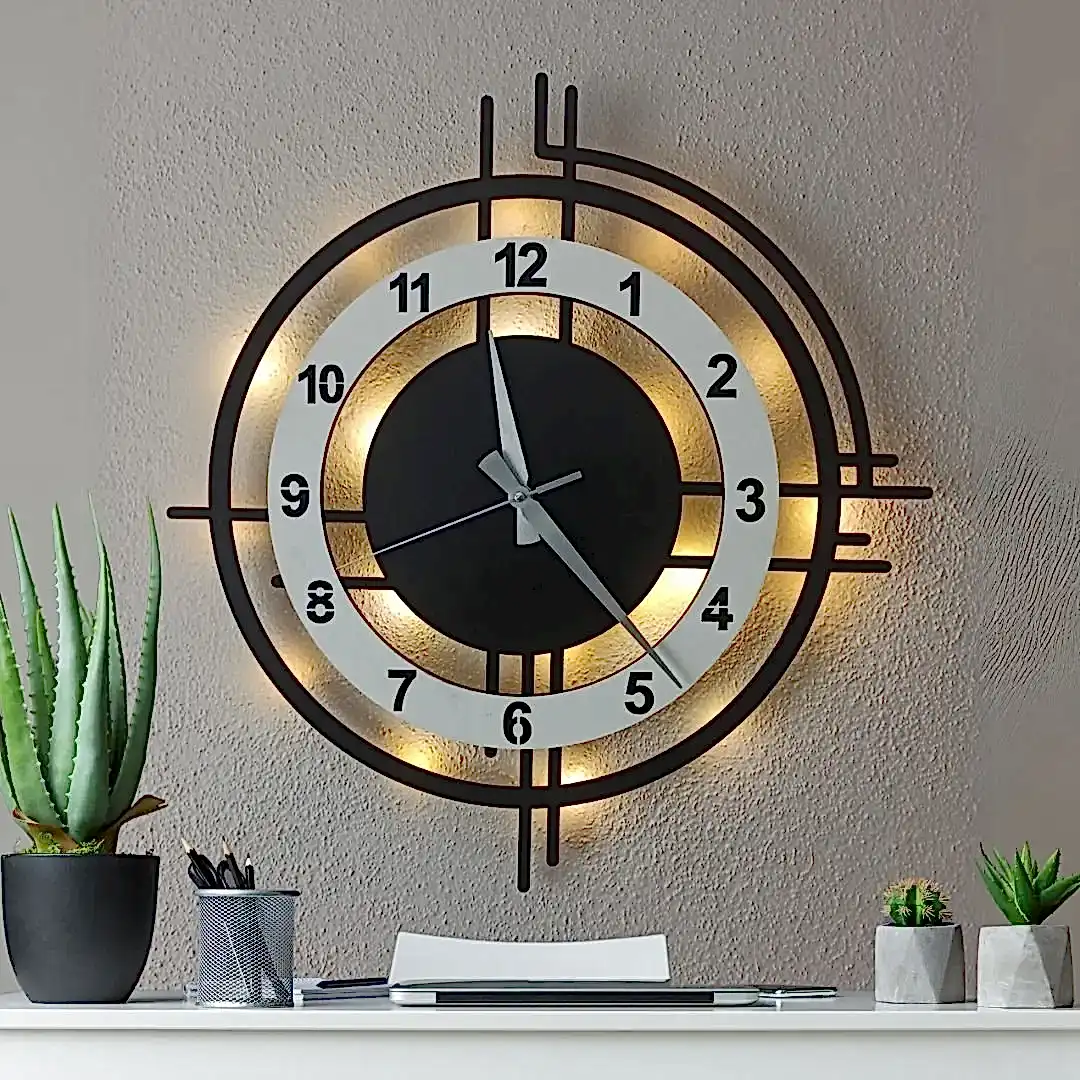 adsiz-tasarim-2025-05-03t131513-041 Beyaz Çember Tasarımlı LED Işıklı Modern Şık Ev Duvar Saati - Görsel 1