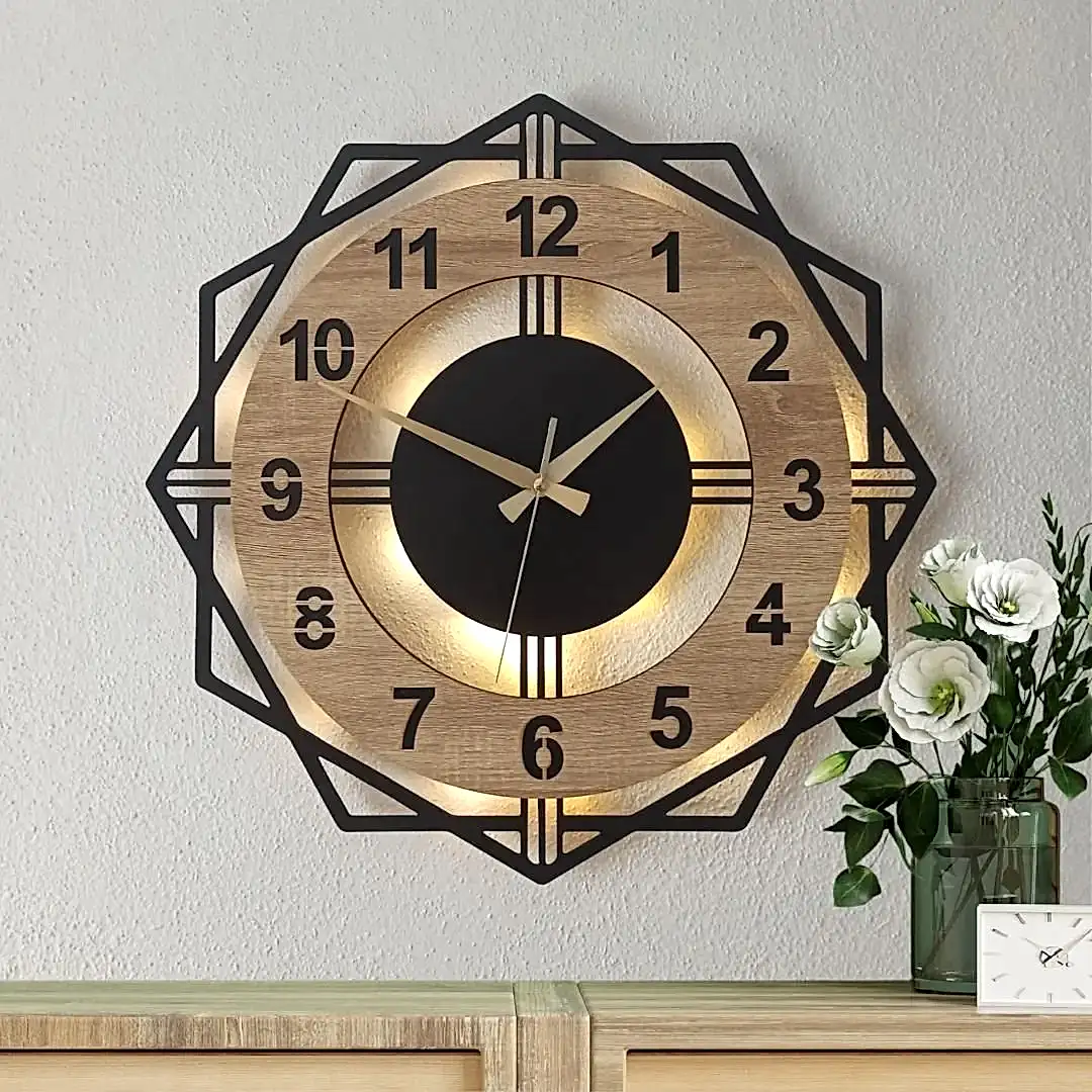Sonoma Geometrik Tasarımlı LED Işıklı Modern Şık Ev Duvar Saati - Görsel 1