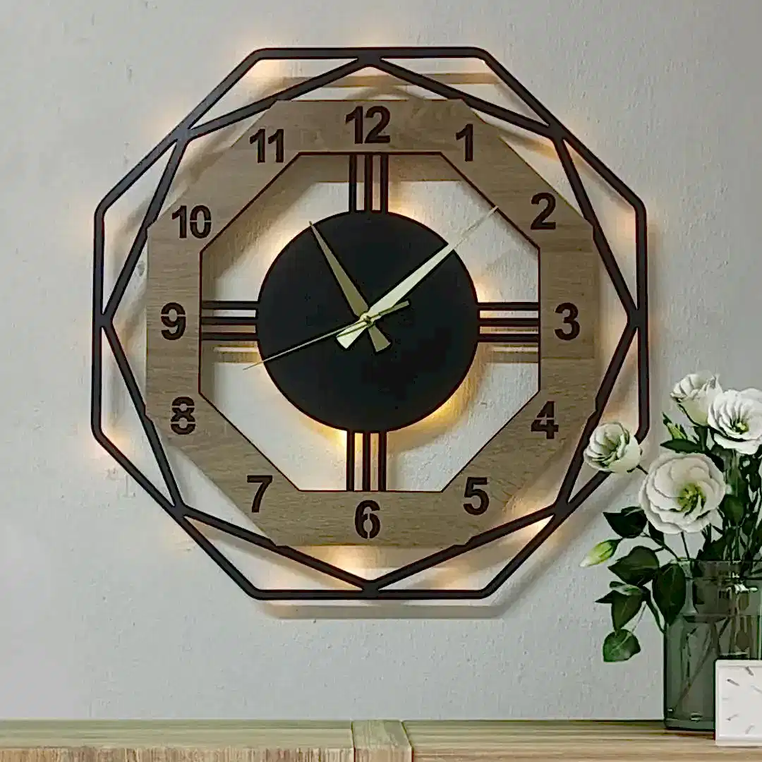 adsiz-tasarim-2025-05-05t212618-988 Sekizgen Sonoma Tasarımlı LED Işıklı Modern Şık Ev Duvar Saati - Görsel 1