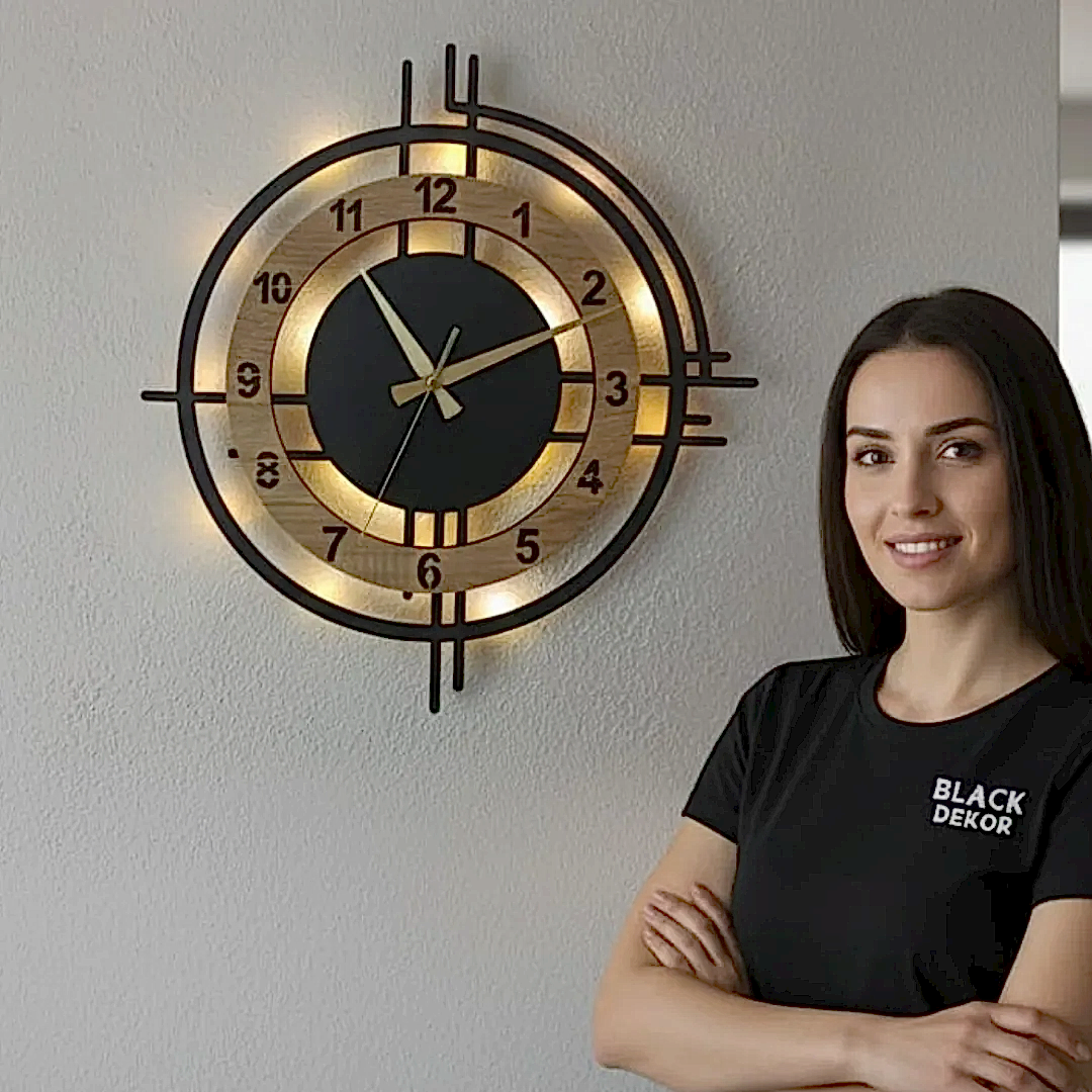 Ev için LED ışıklı dekoratif duvar saati modern tasarım