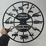 İş makineleri temalı kişiye özel isimli dekoratif duvar saati