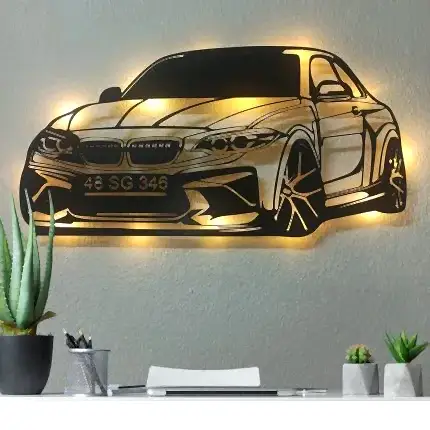 BMW F30 aydınlatmalı dekoratif duvar tablosu tasarımı