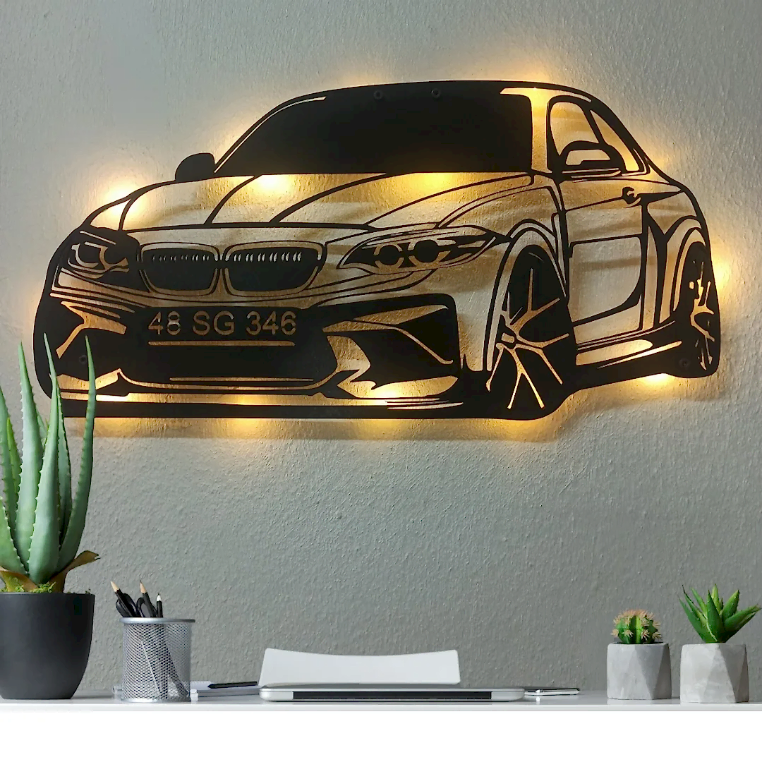 BMW F30 aydınlatmalı dekoratif duvar tablosu tasarımı