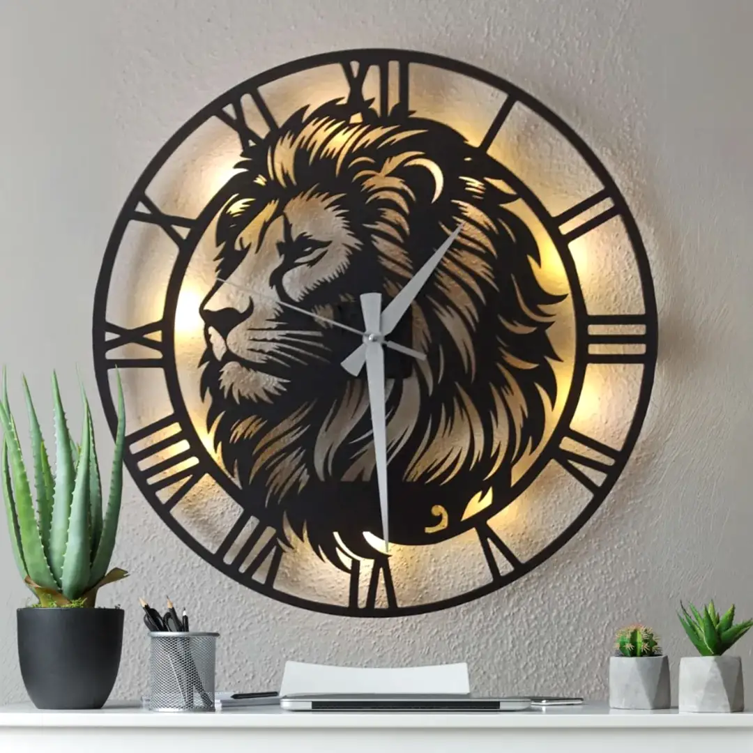 Aslan Tasarımlı LED Işıklı Modern Şık Ev Duvar Saati - Görsel 1
