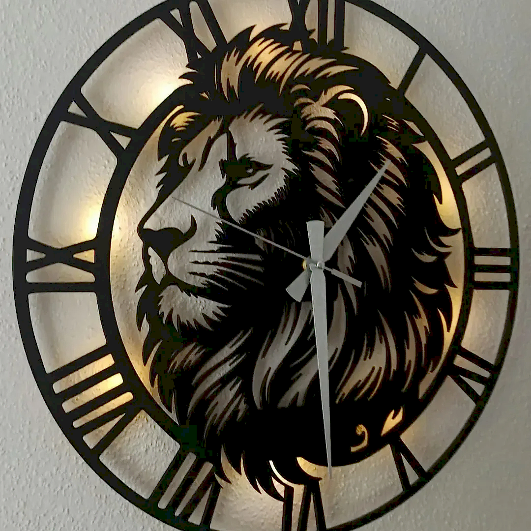Aslan Tasarımlı LED Işıklı Modern Şık Ev Duvar Saati - Görsel 3