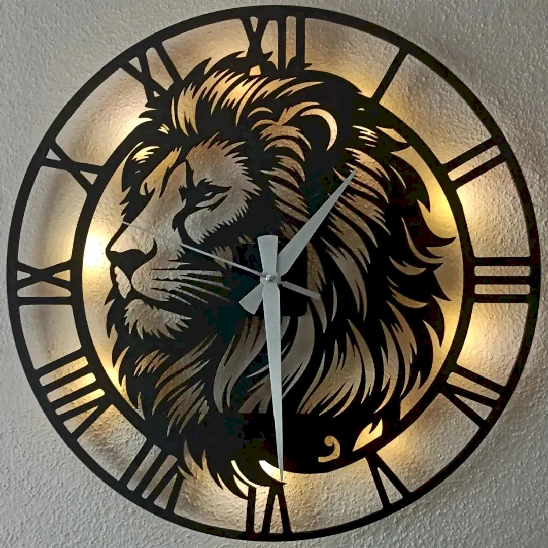 Aslan Tasarımlı LED Işıklı Modern Şık Ev Duvar Saati - Görsel 4