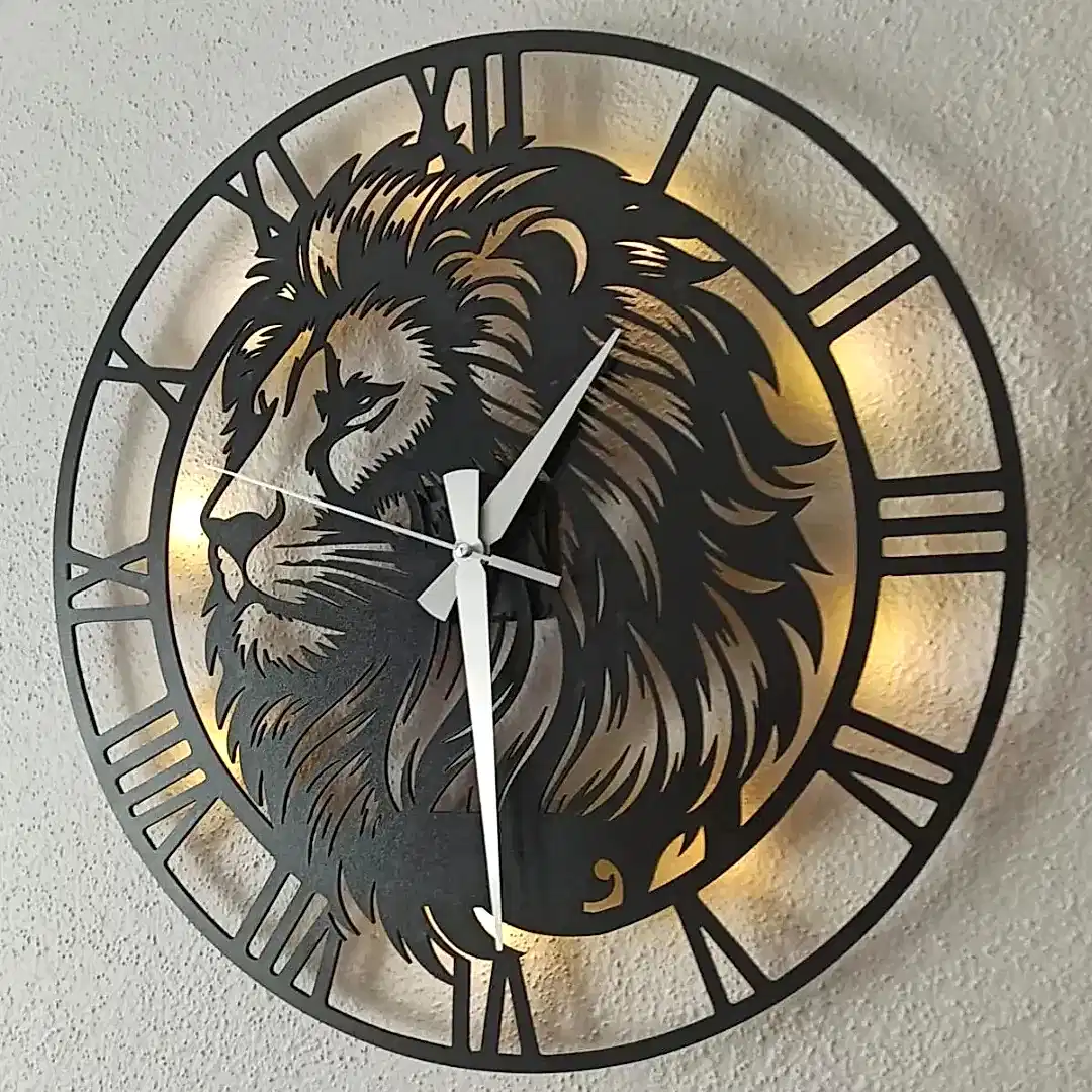 Aslan Tasarımlı LED Işıklı Modern Şık Ev Duvar Saati - Görsel 2