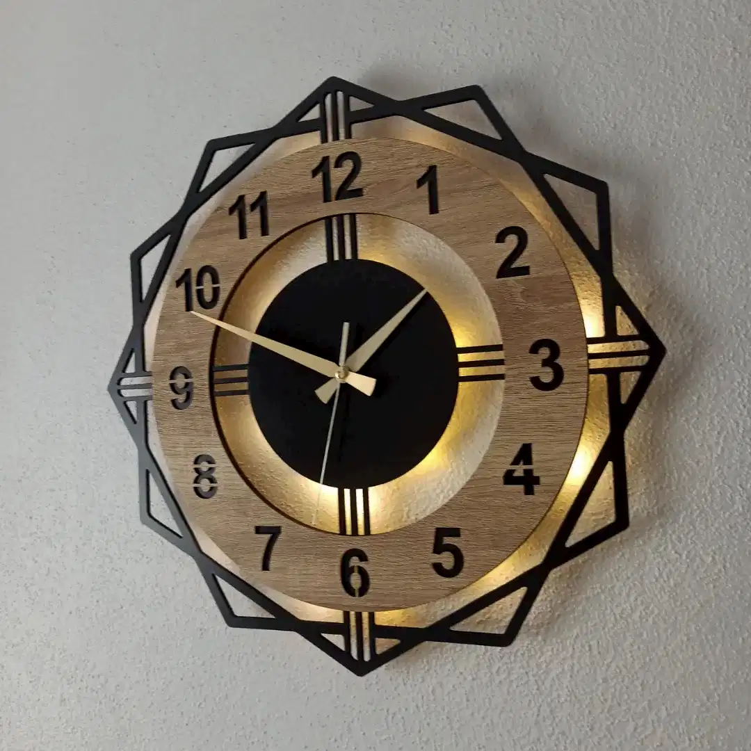 Sonoma Geometrik Tasarımlı LED Işıklı Modern Şık Ev Duvar Saati - Görsel 3