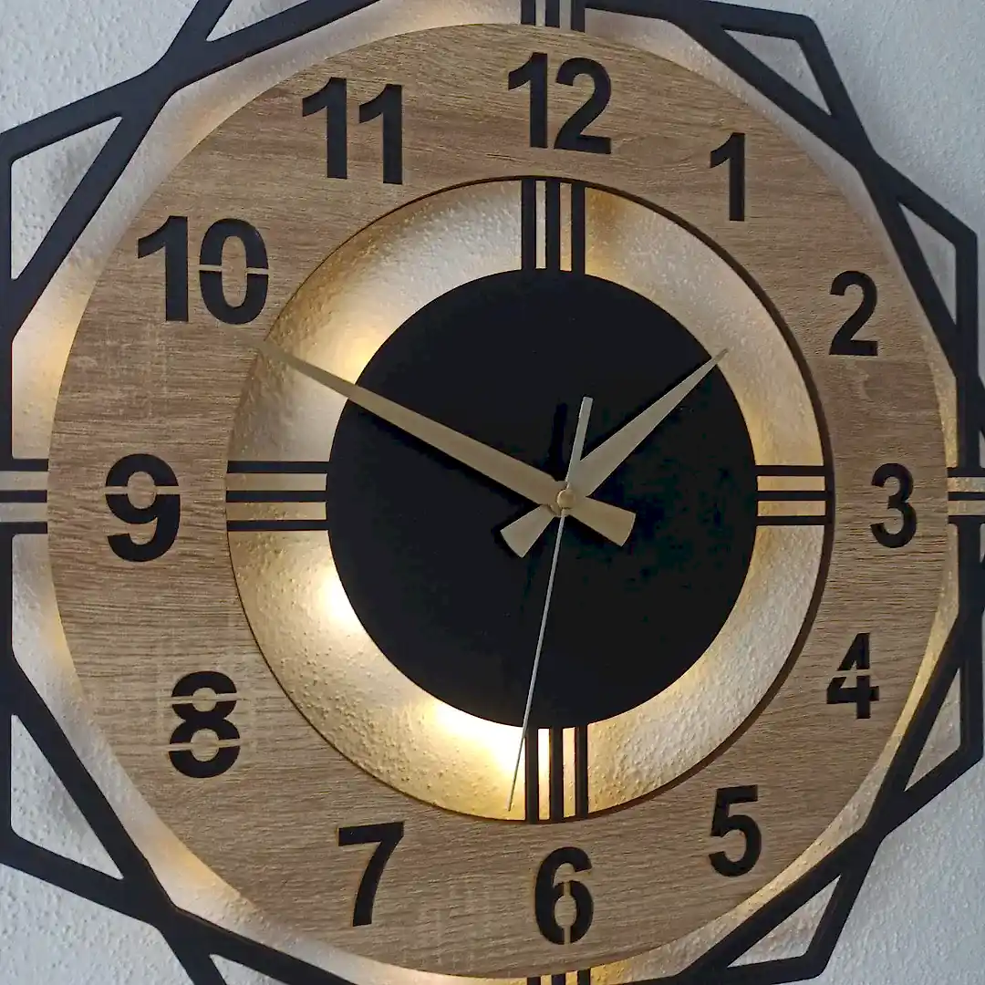 Sonoma Geometrik Tasarımlı LED Işıklı Modern Şık Ev Duvar Saati - Görsel 5