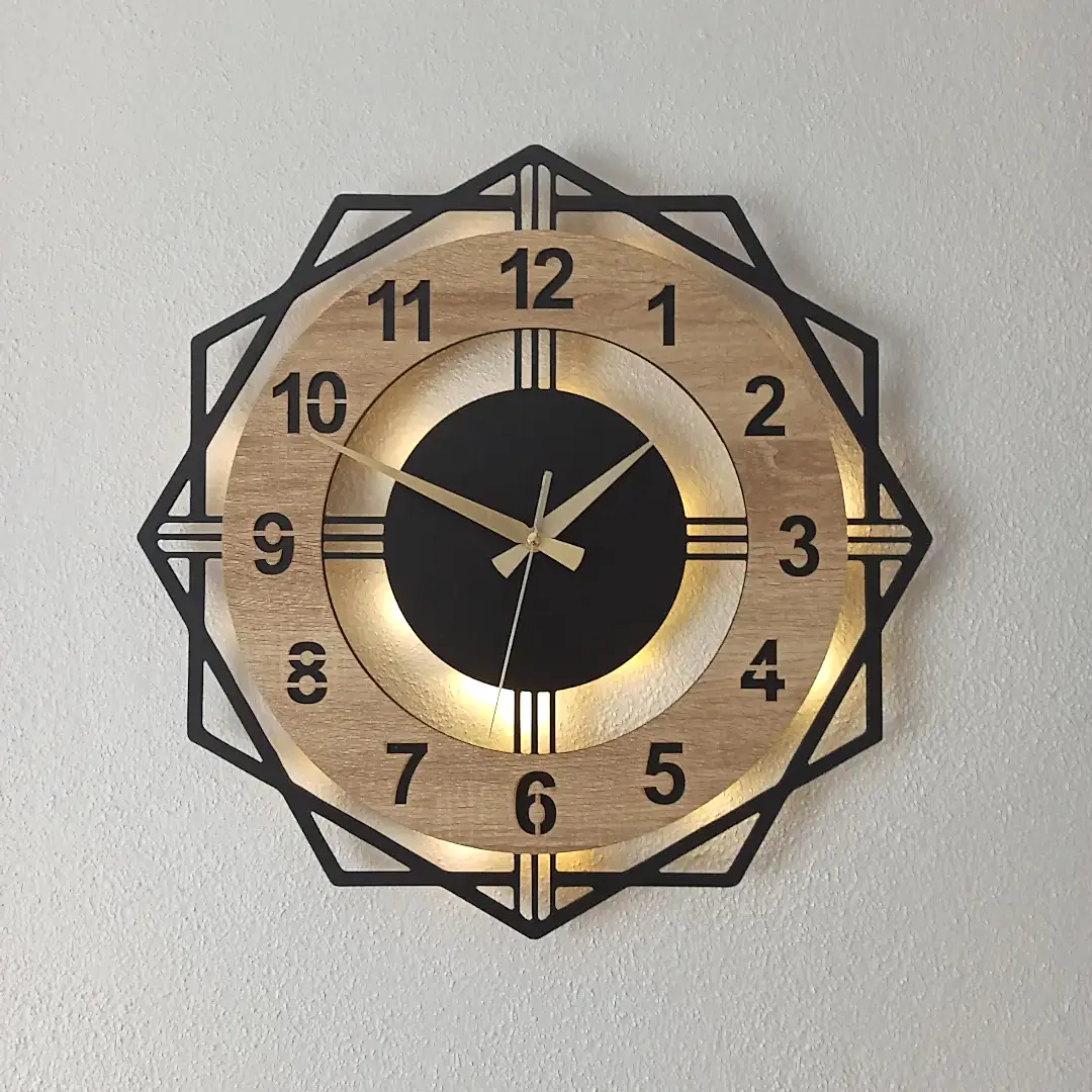 Sonoma Geometrik Tasarımlı LED Işıklı Modern Şık Ev Duvar Saati - Görsel 2