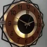 Ceviz Renkli Geometrik LED Işıklı Modern Şık Ev Duvar Saati - Görsel 4