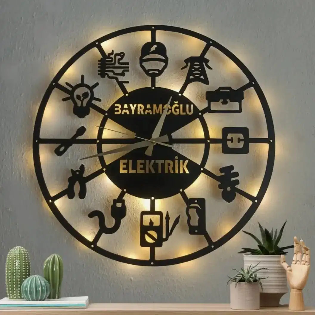 Elektrikçiler ve elektrik firmalarına özel dekoratif duvar saati