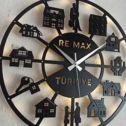 Gayrimenkul ve emlakçılar için isimli LED ışıklı dekoratif duvar saati