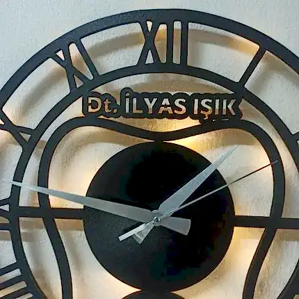 Diş doktorlarına özel isimli LED ışıklı dekoratif duvar saati