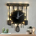 Mutfak Tasarımlı İsim Yazılan Işıklı Modern Mutfak Duvar Saati - Görsel 2