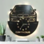BMW tasarımlı LED ışıklı isim yazılabilir dekoratif duvar saati