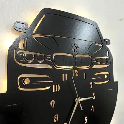 BMW tasarımlı LED ışıklı isim yazılabilir dekoratif duvar saati