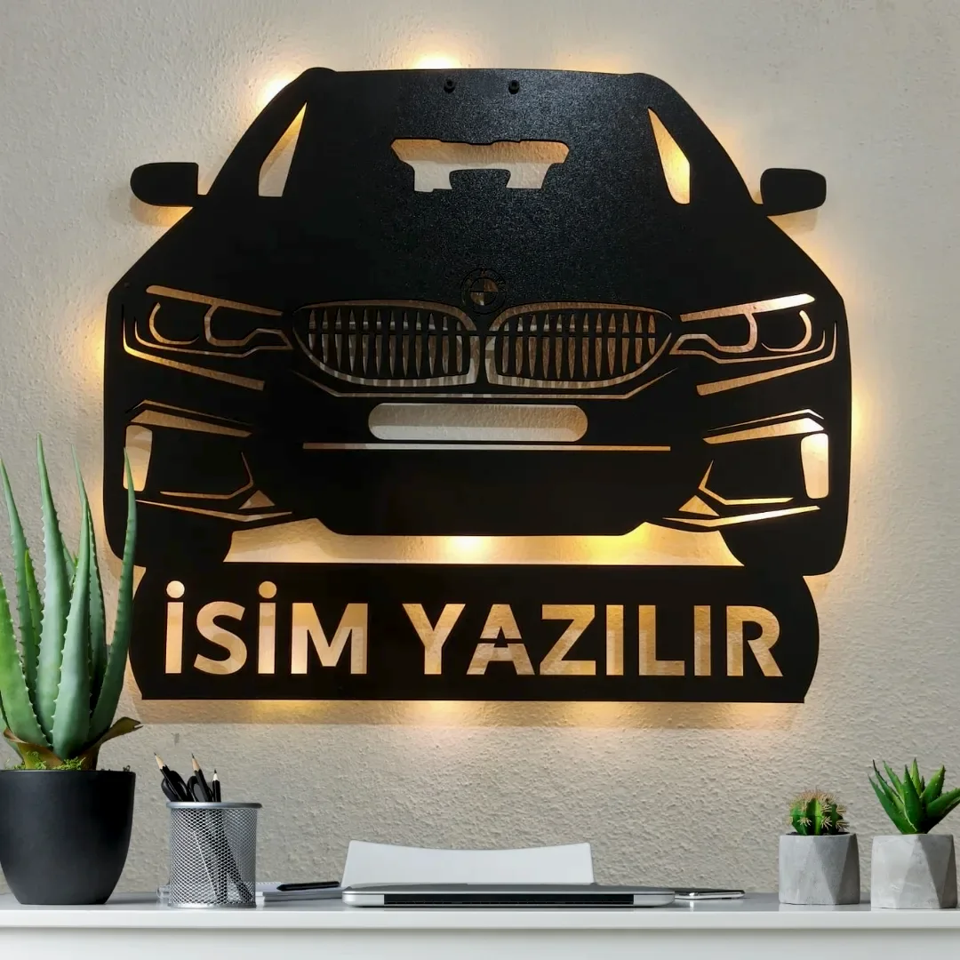 BMW G20 Kasa LED Işıklı İsimli Duvar Saati BMW G20 kasa LED ışıklı isimli dekoratif duvar saati 50 cm