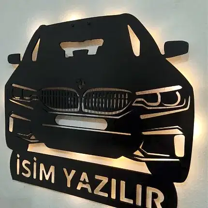 BMW G20 kasa LED ışıklı isimli dekoratif duvar saati 50 cm