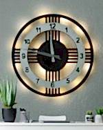 Beyaz çemberli ışıklı modern 5 çizgili dekoratif duvar saati