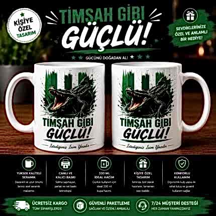 Bakıspor timsah temalı kişiye özel isimli seramik kupa bardak