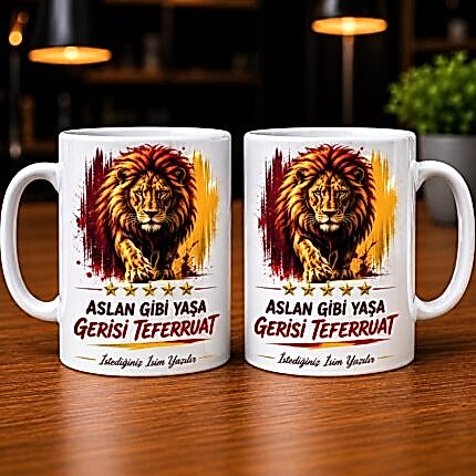 Galatasaray aslan temalı kişiye özel isimli seramik kupa bardak