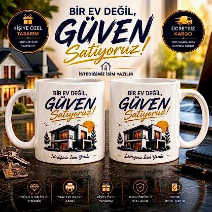 Emlakçı kişiye özel isimli seramik kupa bardak