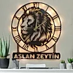 Aslan figürlü kişiye özel isimli LED ışıklı dekoratif duvar saati