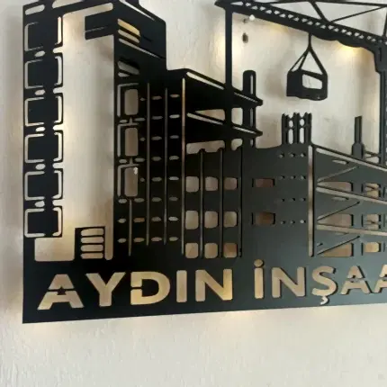İnşaat firmalarına özel isimli LED ışıklı dekoratif MDF duvar tablosu