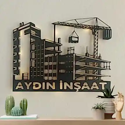İnşaat firmalarına özel isimli LED ışıklı dekoratif MDF duvar tablosu