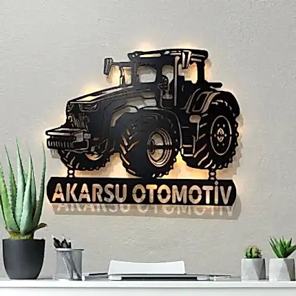 Kişiye özel traktör temalı LED ışıklı 50 cm 5 mm MDF dekoratif duvar tablosu.